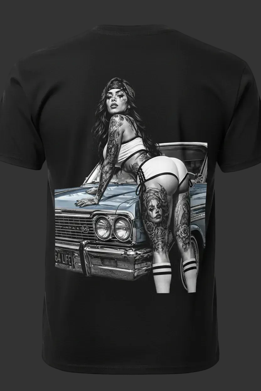 64 Life Lowrider Full Back Print T-Shirt Mockup