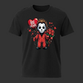 Black shirt flat lay with Valentine horror design