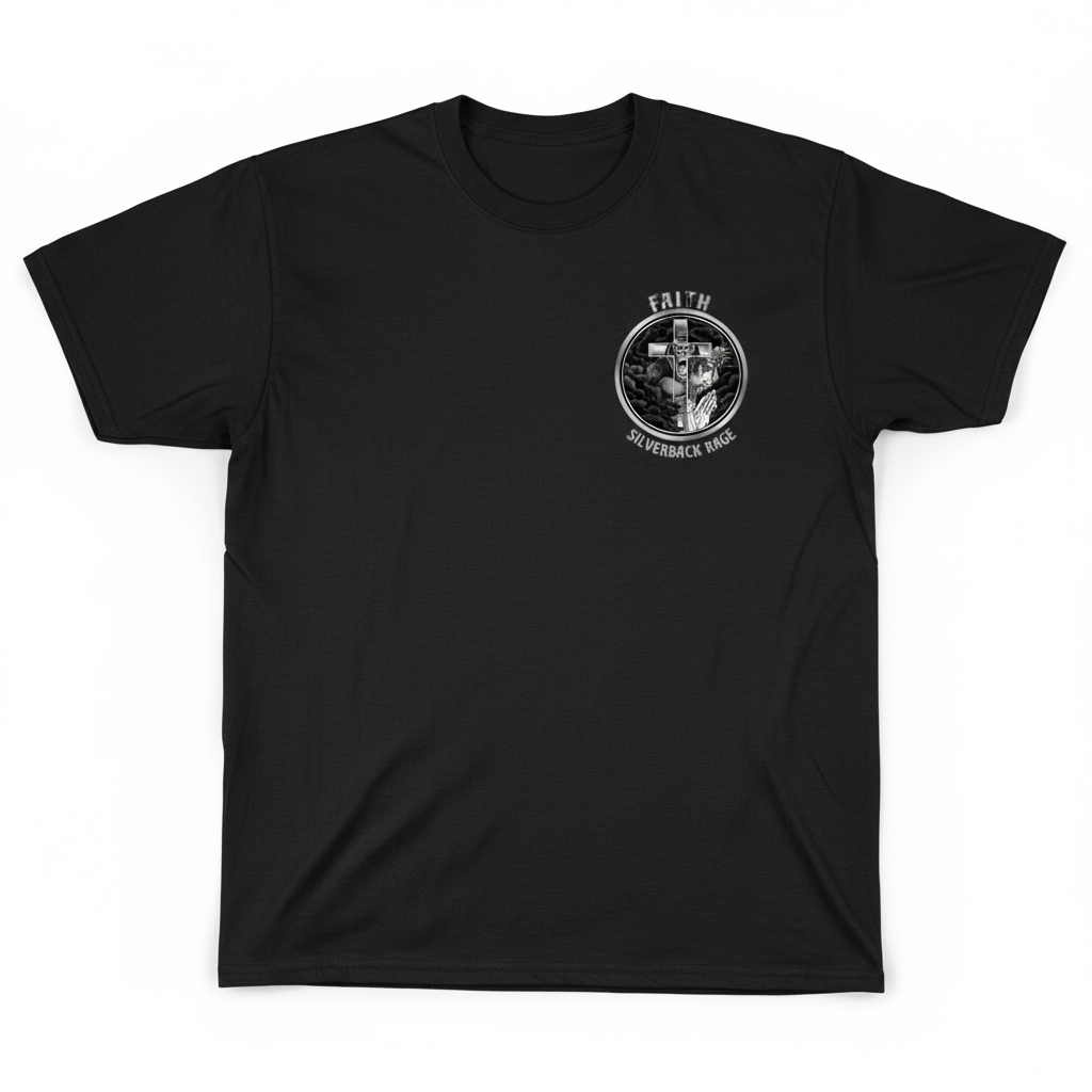 Black T-Shirt Front with Faith Logo