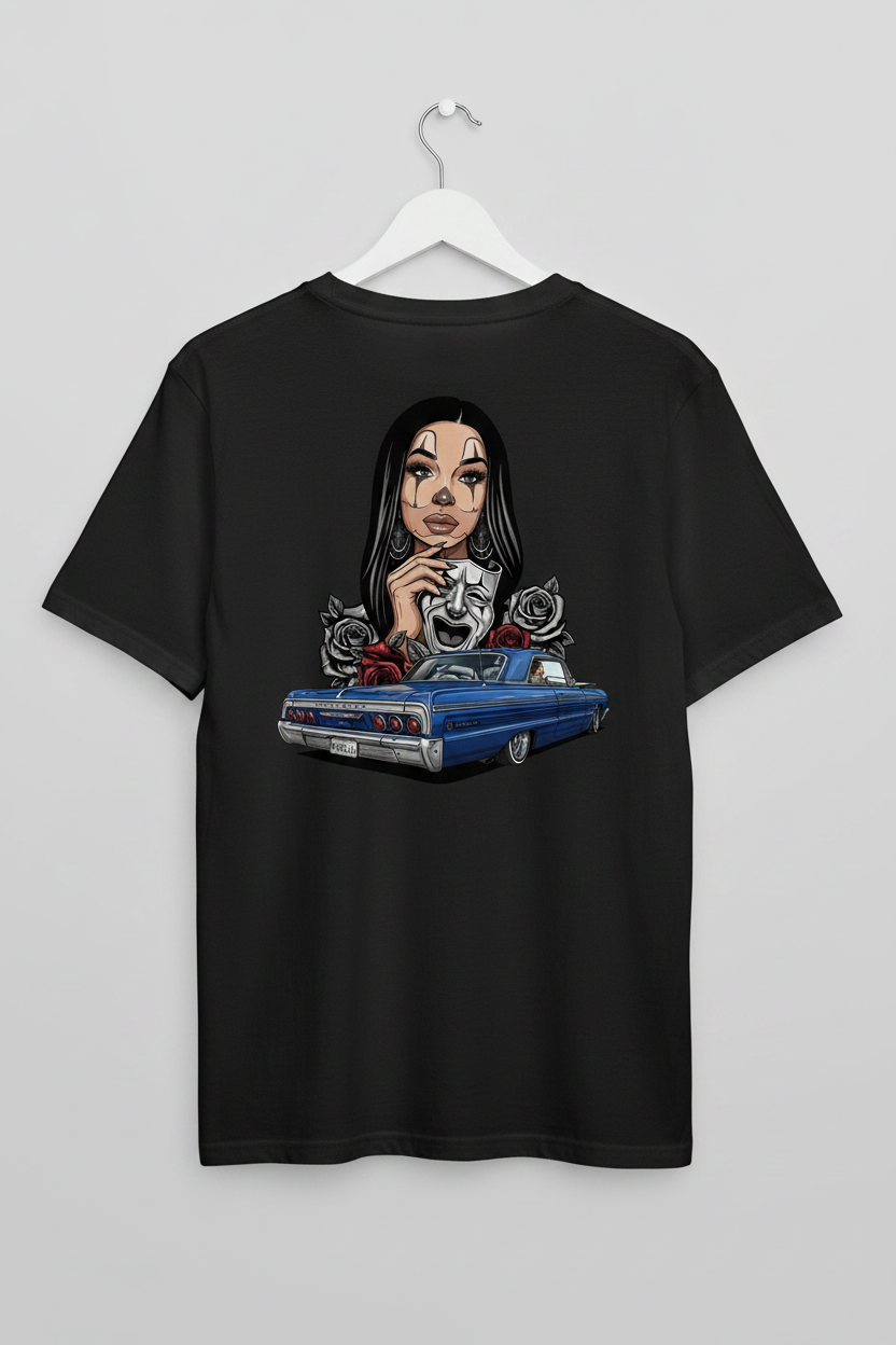 Chicano Art on Black T-Shirt Back
