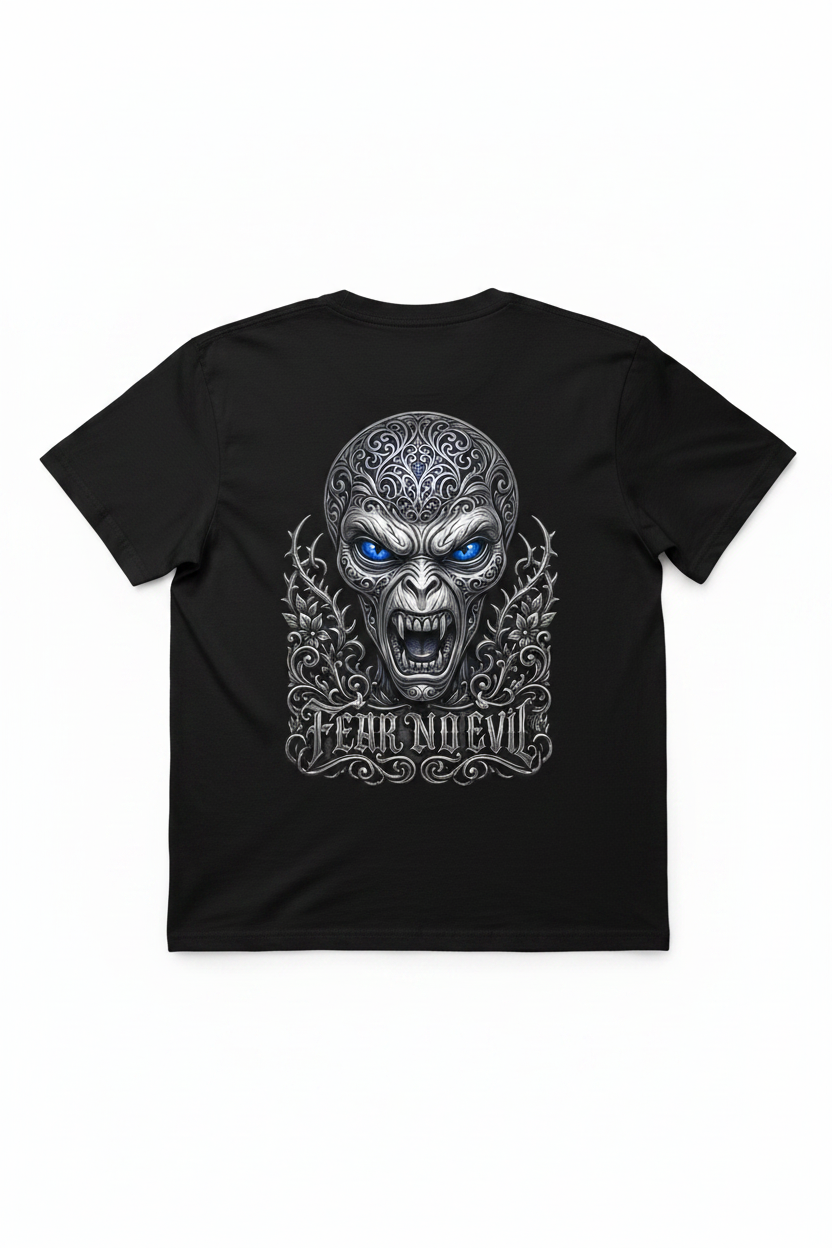Fear No Evil Black T-Shirt Back Mockup