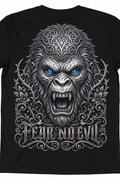 Fear No Evil Gorilla Black T-Shirt Back Mockup