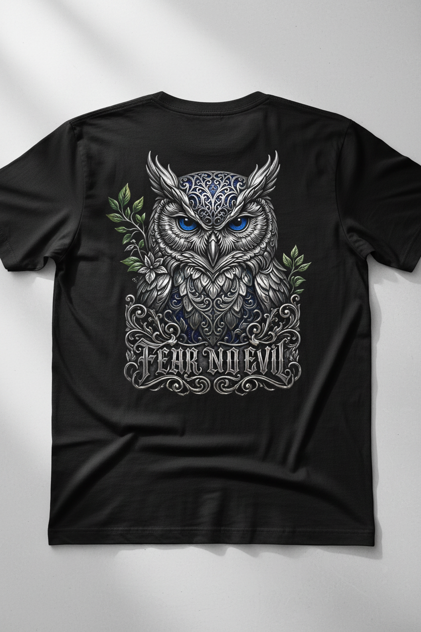 Fear No Evil Owl Back T-Shirt Mockup