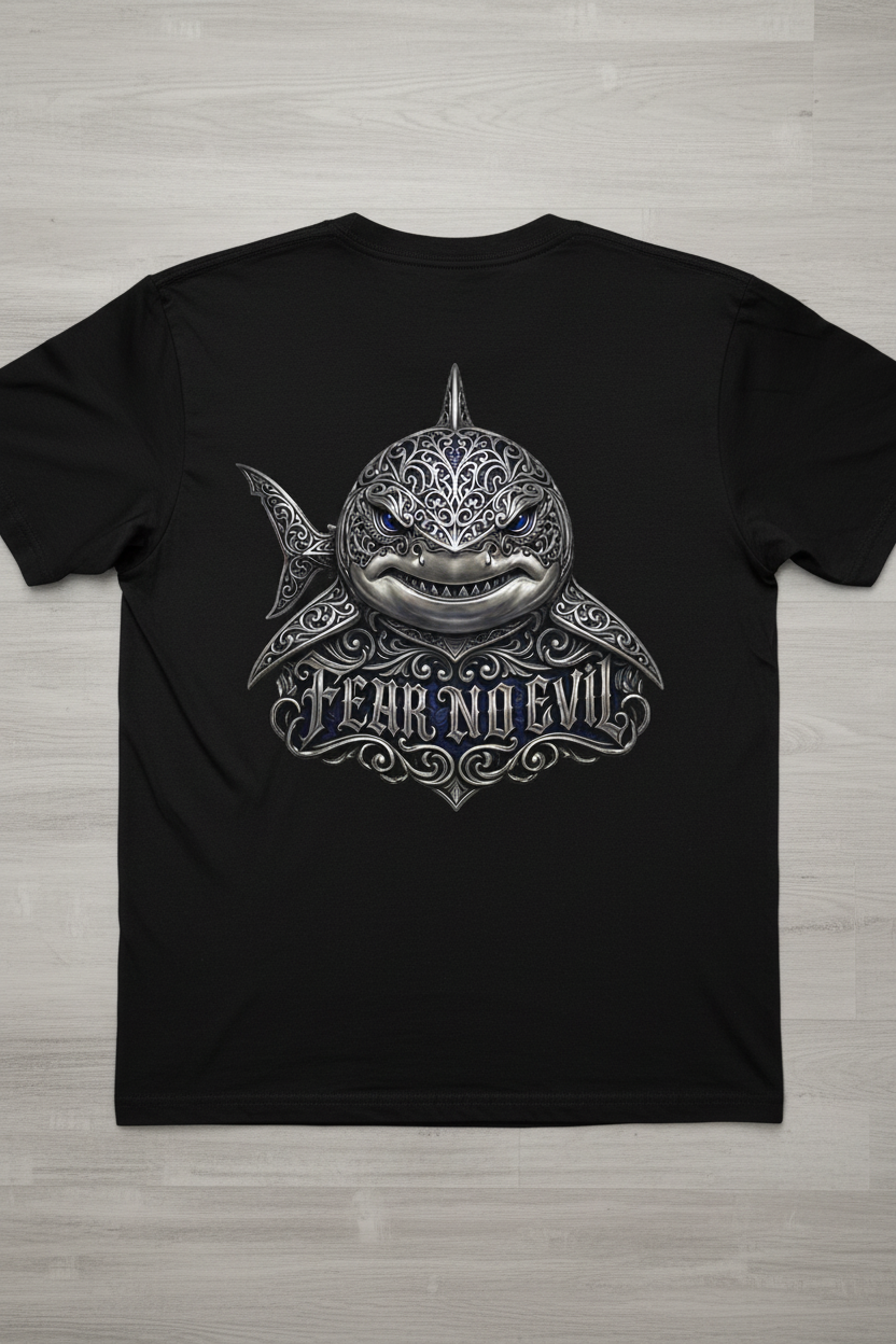 Fear No Evil Shark Back T-Shirt Mockup