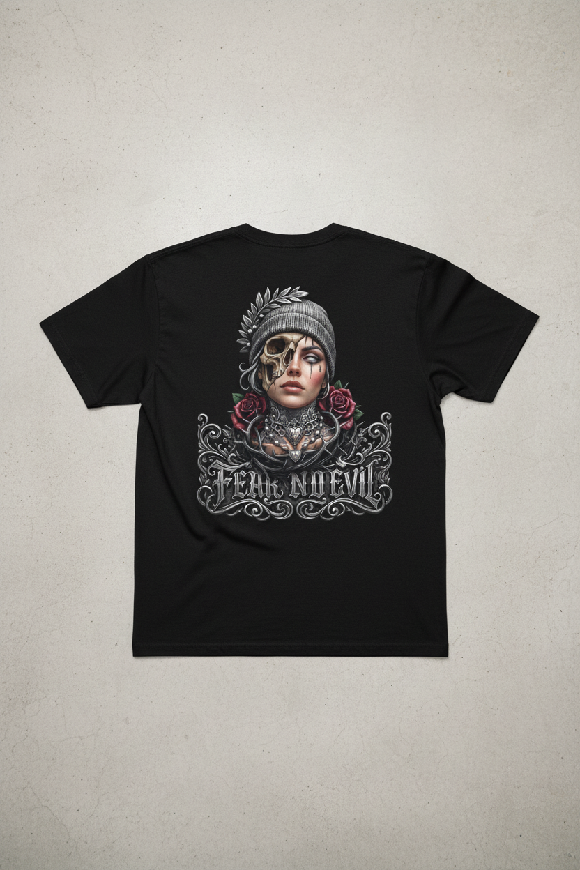 Fear No Evil Woman Back T-Shirt Mockup