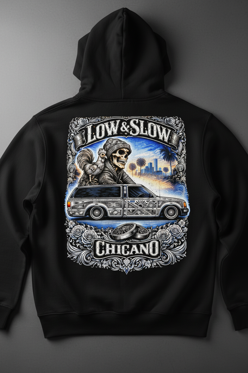 Low & Slow Chicano - Black Hoodie Back