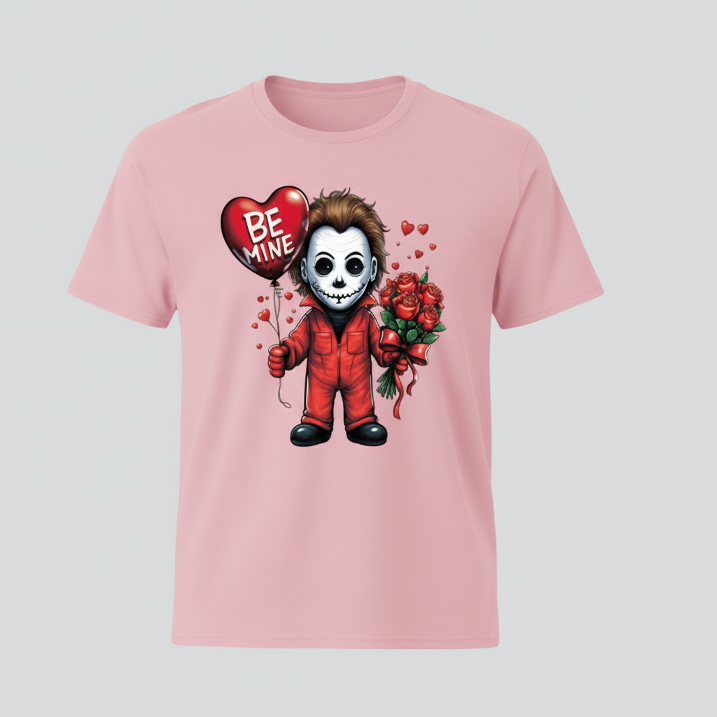 Pink shirt with Valentine horror design