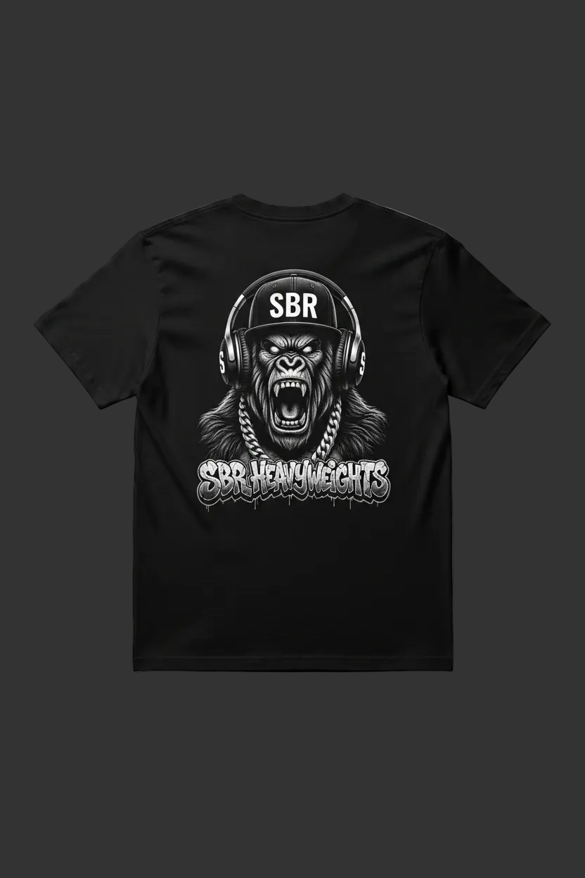 SBR Heavyweights Black T-Shirt Back Mockup