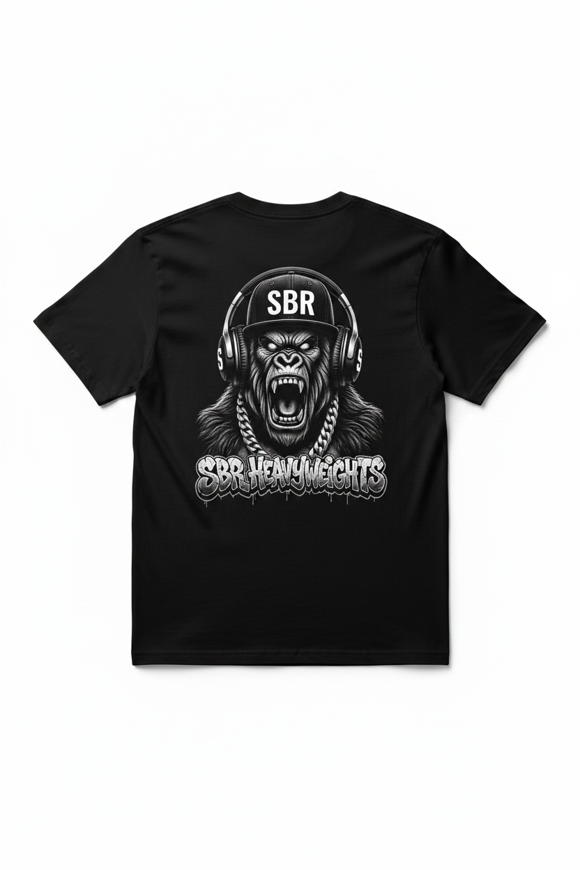 SBR Heavyweights Black T-Shirt Back Mockup
