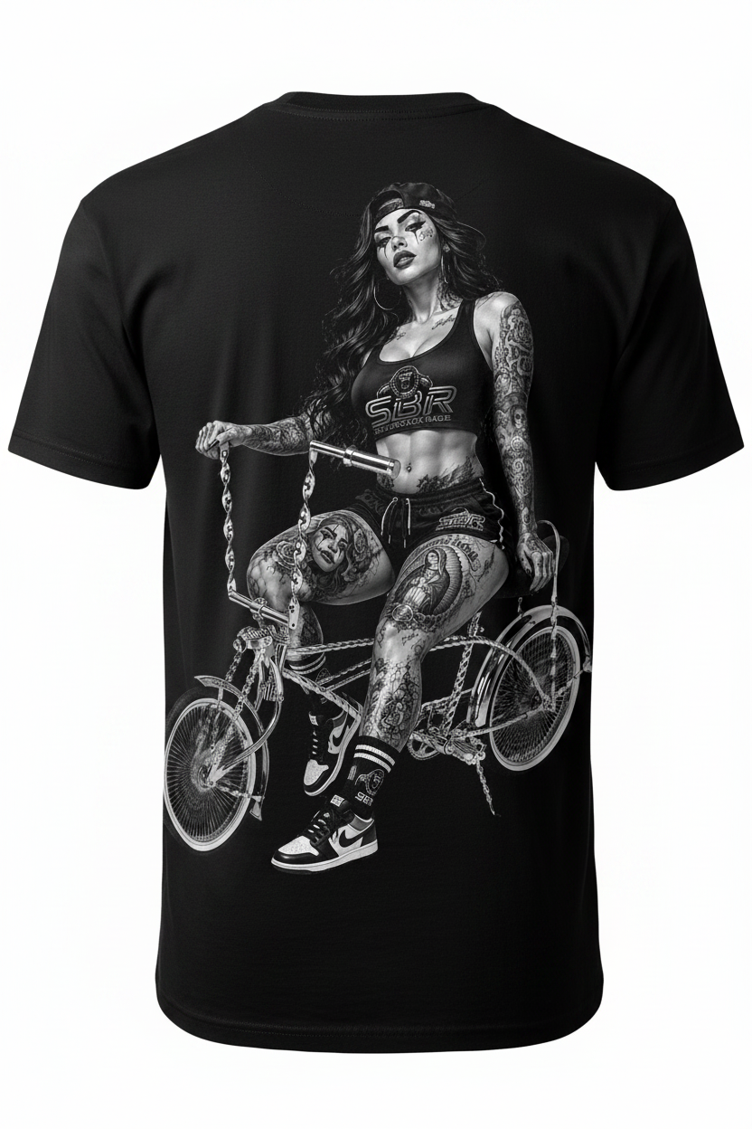 SBR Lowrider Bike Full Back Print T-Shirt Mockup