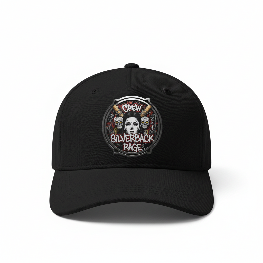 Seamless Black Baseball Cap with Silverback Rage Logo