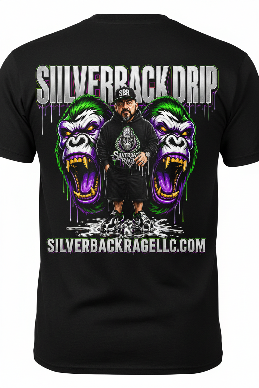 Silverback Drip Black T-Shirt Back Mockup
