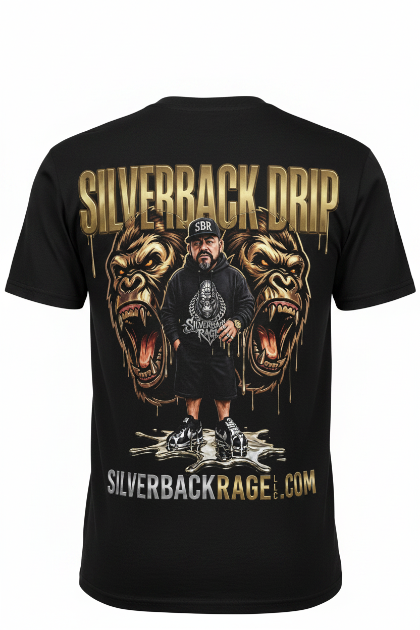 Silverback Drip Gold Full Back Print T-Shirt Mockup