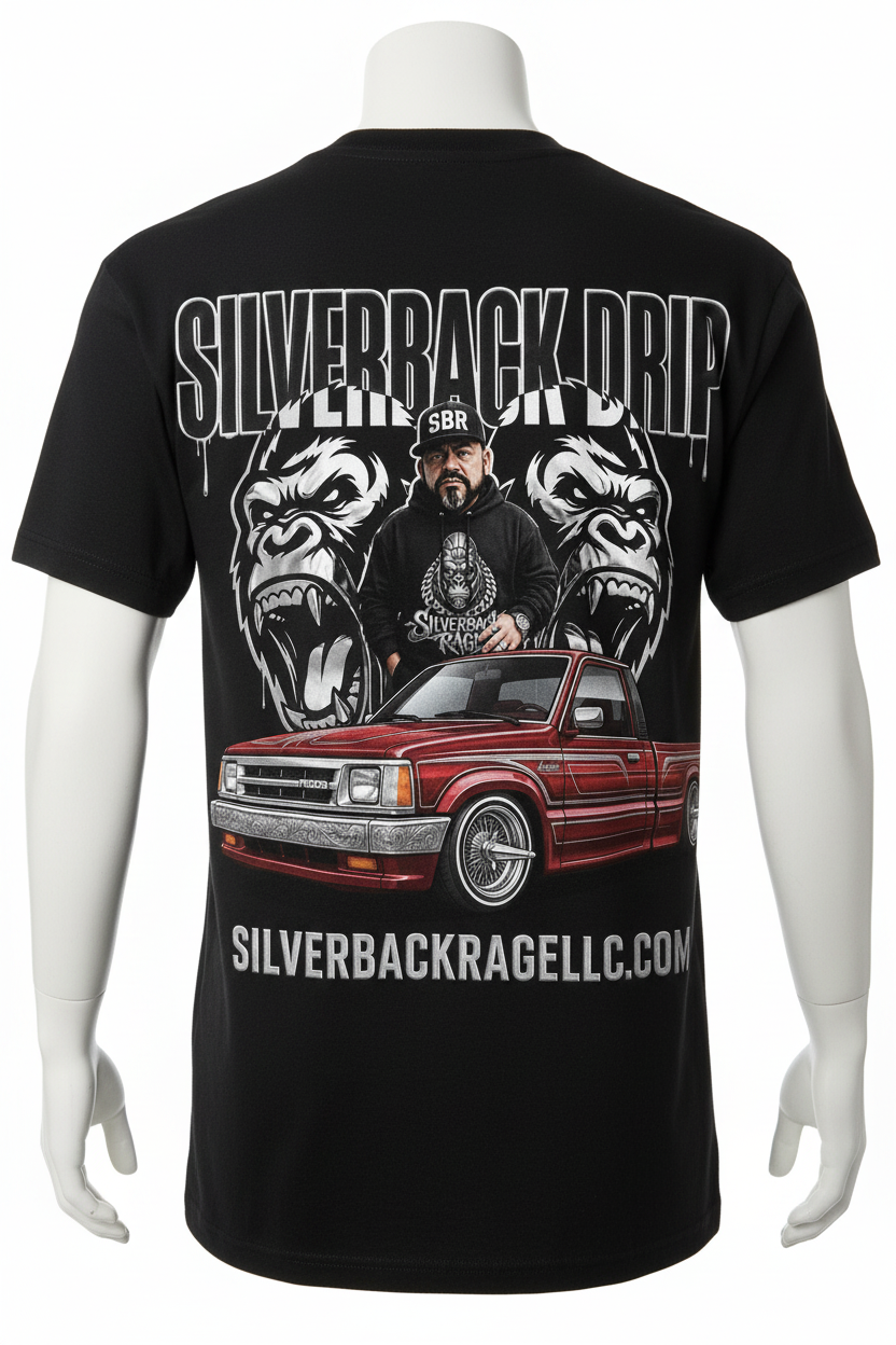 Silverback Drip Lowrider Truck Full Back Print T-Shirt Mockup