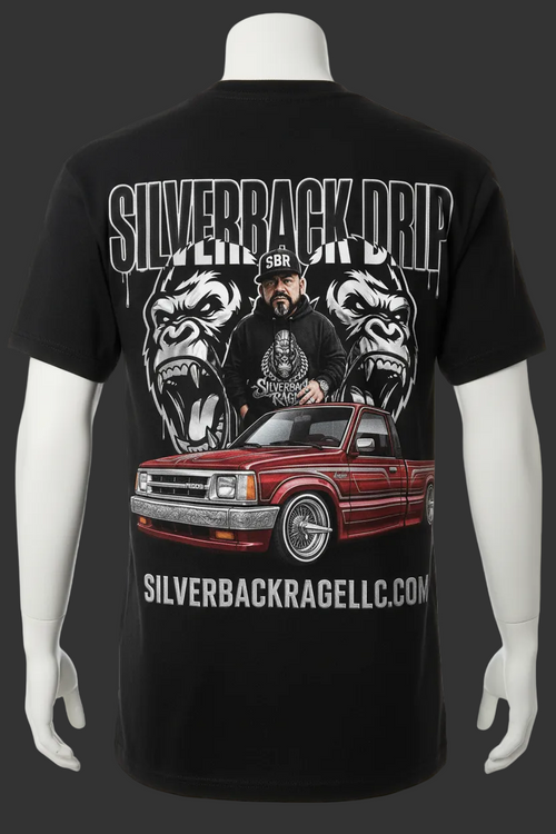 Silverback Drip Lowrider Truck Full Back Print T-Shirt Mockup