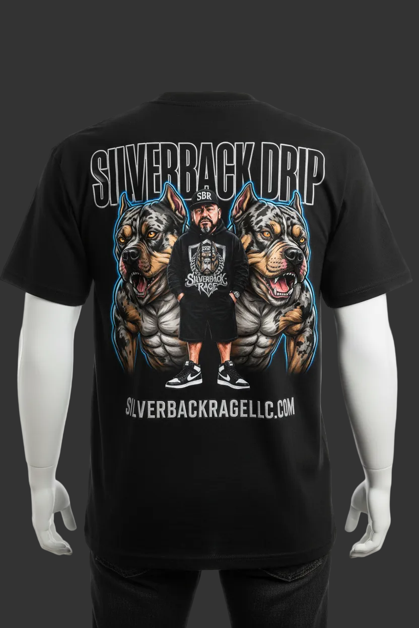 Silverback Drip Pit Bull Full Back Print T-Shirt Mockup