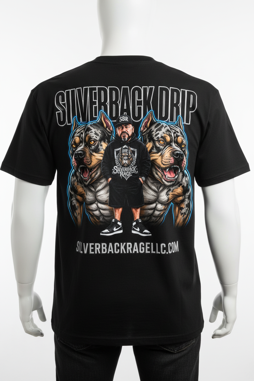 Silverback Drip Pit Bull Full Back Print T-Shirt Mockup