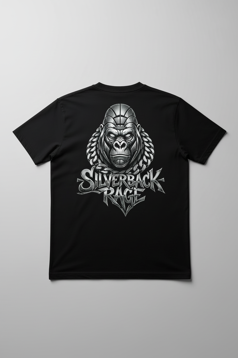 Silverback Rage Black T-Shirt - Solid Grey Background